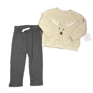 NWT Little Co 18 Mo Reindeer Crewneck And Pants Outfit